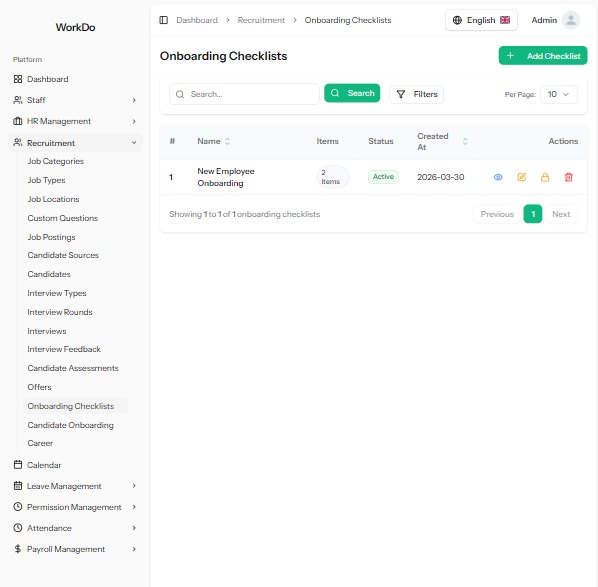 HRMS Onboarding Checklists