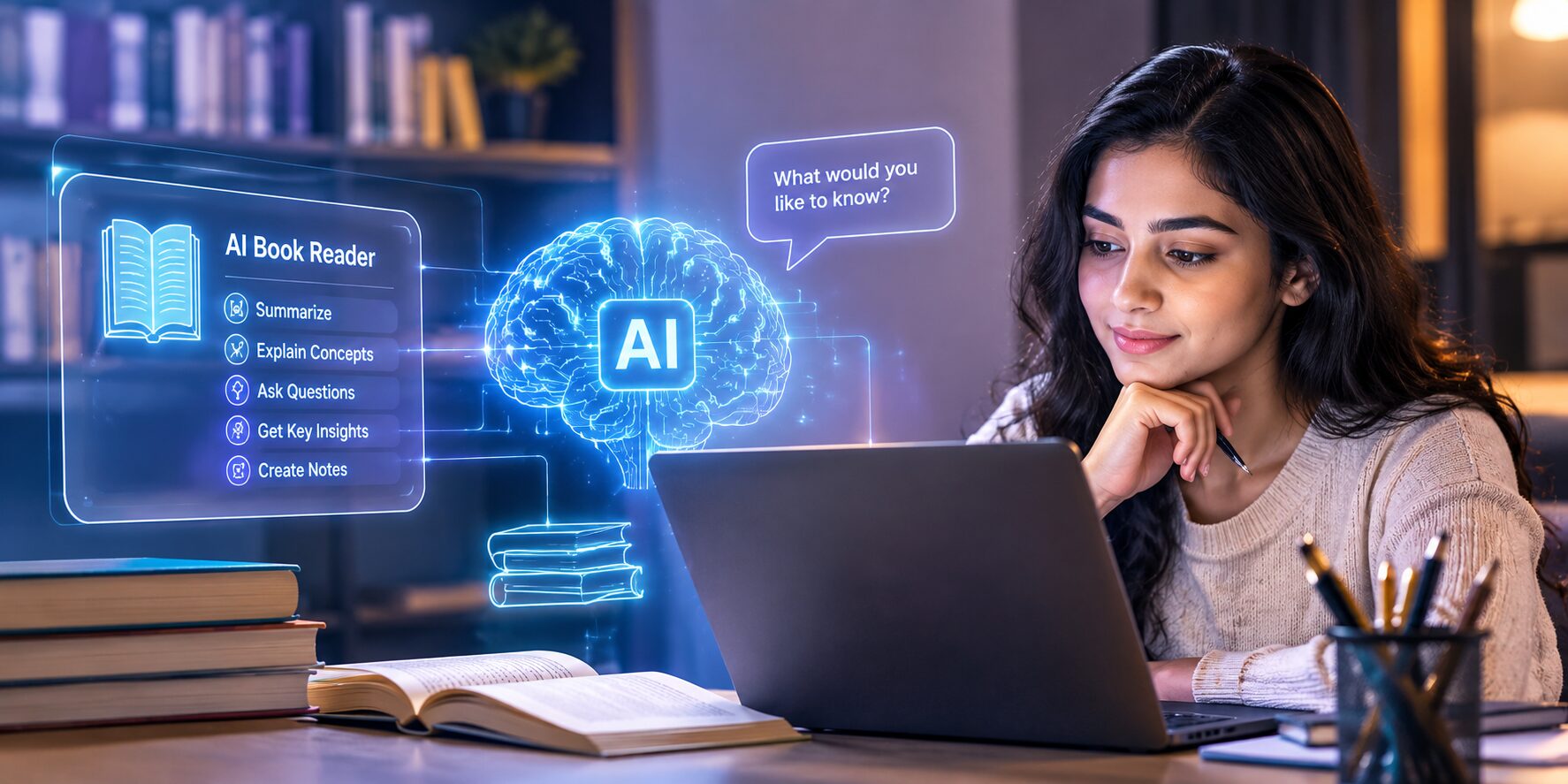 AI reading assistant - student using AI Book Reader